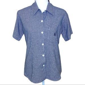 Bugle Boy Navy Gingham Short Sleeve Top Size M